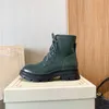 2021 Botas de piel de vaca suave de diseñador Botas de plataforma de goma Zapatillas de deporte de mujer Botas cortas de nieve de cuero verde negro Zapatillas de deporte de cabeza redonda Zapato de fondo grueso Tacón bajo 35-40