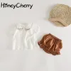 baby wit geborduurd shirt + broek met korte mouwen pak zomer tweedelige mode kleding 210515