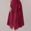 Vintage Women Spaghetti Strap Lace Party Dress Summer Designer Wine Red Ruffles Hollow Out Long dress Sexy V Neck Dress 210514