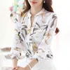 Mode Kvinnor Blus Koreansk V-Neck Slim Floral Chiffon Femme Work Wear Plus Size Woman Top Blusas 882g 25 210512