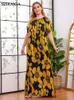 Vintage mode imprimé fleuri Maxi Robe été grande taille décontracté col rond manches courtes élégant rétro Robe Femme 210623