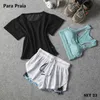 Para Praia Sportswear Three Piece Yoga Set Shirt Women bra Fitness Pants Leggings Tracksuit Gym 23 Colours 210813