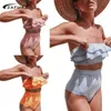 Sexy rayé bandeau bikini rétro femmes maillots de bain maillots de bain rembourrés taille haute maillot de bain bikini brésilien maillot de bain 210604