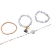 Brins de perles 4pcs / ensemble Bohemian Stone Beads Chains Bracelets Set for Women Metal Heart Round Tassel Carm Bangle Blancs Fashion Fawn22