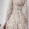 Леопардовый принт Элегантное платье Женщины осень зима короткие случайные сексуальные рюшами Vestidos de Fiesta 210427