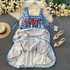 European Moda Mulheres Vestido Verão Elegante Espaguete Cinta Floral Impressão Design Caminhada Ruffles Midi Holiday Beach 210603