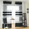 Transparent Tulle White Black Strips Curtain for Living Room Rural Style Yarn for Balcony W-ZH003#35 210913