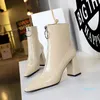 2022 Name Brand Woman Short Booties Black leather boot Blanka Blacks leathers ankle boots,Winter fashion thick heels Front zipperside dress