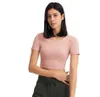 L-016 Crop top women yoga outfits shirts padded bra Tops short sleeve solid color soft high quality gym sports wear