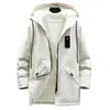 Mäns Jackor Mode Män Coat Solid Färg All Match Hooded Long Winter Jacket för Daily Wear