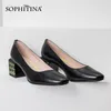 SOPHITINA Escarpins Femmes Casual En Cuir De Vache À La Main Chaussures Peu Profondes Streak Vert Talon Carré Bureau Travail De Mode Dames Chaussures C963 210513