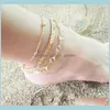 3Pcsset Personality Bohemian Ankle Acrylic Multilayer Aircraft Bead Chain Anklet Bracelets Simple Crystal Gold Beach B5 Anklets Xw2Ps