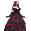 Gotisk Belle Röd Svart Spets Balklänning Bröllopsklänningar Vintage Snörskorsett Steampunk Törnrosa Off Shoulder Plus Size Brudklänningar