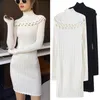 Spring And Summer Fashion Half High Collar Twist Rope Hollow Out Open Shoulder Stripe Knitted Dress Women's SH785 210421