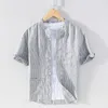 Style Pure Linen Italy Bekväma varumärkeströjor Män toppar avslappnad andningsskjorta för klädkemise camisa män