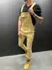 Herren-Jeans-Overalls, modische Slim-Fit-Jeans mit Füßen, Overalls, Street, Distressed-Stretch, keine Löcher, Highstreet-Tide-dünne Herrenhosen