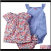 Setleri Giyim Bebek Çocuk Annelik Bırak Teslimat 2021 Doğan Bebek Tulum Suits 100Percent Pamuk 22 Tasarımlar Renkli Çizgili Nakış Flora C