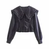 ZA Women Corduroy Shirt Fashion Office Ladies Slim Skirts Female Autumn Vintage Ruffled Shirt Tops Girls Chic 210602