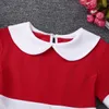 Red Girls Dress Kids Girls Christmas Costume Short Sleeves Doll Collar A-line Dress Children Xmas Party Dress Daily Wear Clothes G1026