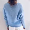 Maglioni lavorati a maglia scavati cardigan taglie forti donna casual blu scollo a V oversize streetstyle autunno inverno top 210427