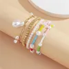 Link Chain 5st/Set Ethnic Colorful Bead Oregelbunden Pearl Hit Color Armband Set For Women Girl Metal Charm Layered Bandles