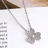 Net Red Same Clover Necklace Lucky Grass Zircon Pendant Simple Girl Studded