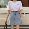 LY VAREY LIN Summer Women Casual High Waist Mini Denim Skirts Sweet Female Solid Color Blue A-line Jean 210526
