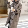 Ekose Faux Deri Kürk Parka Coat Kadın Ceket Bayan Sonbahar Kış Kuzu Kürk Kadın Palto Giyim Mont