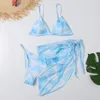 Tintura tintura três peças terno sexy biquinis empurrar biquini moda moda swimwear mulheres talhas acolchoado sutiã baixo cintura maiô 210520