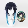 Genshin Impact Venti Paryks Gradient Blå Kort flätat värmebeständigt syntetiskt hårspel Anime Cosplay + Cap Y0913