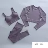 2/3 Piece Zestaw sportowy Zestaw jogi Kobiety Wysokiej talii Legginsy Fitness Bra Długi Rękaw Crop Top