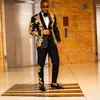 Men's Suits & Blazers Black Men With Embroidery Beaded Two Pieces Peacked Lapel Designer Wedding Tuxedos Gold Mens Jacket And Pants 2021