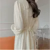 Bahar Artı Boyutu Yaz Kız Boho Parti Şifon Kadın Vintage Elbise Beyaz Uzun Kollu Kadın Elbiseler Robe Vestido 210417