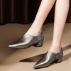 حذاء الربيع امرأة منتصف الكعب النساء مضخات أشار تو سميكة كعب الإناث أحذية واحدة sequince لينة بو الجلود الأسود الفضة