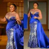 2022 Plus Size Arabo Aso Ebi lussuoso pizzo sirena abiti da ballo collo trasparente in rilievo sera formale festa secondo abiti di ricevimento vestito ZJ055