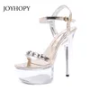 Fashion Rignestone 15cm Chaussures à talons hauts minces Femmes Plateforme transparente Crystal Sandales Femme Posses de fête WS0065