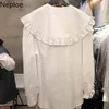 Neploe Peter Pan Col Chemises Femmes Printemps Mode Coréenne Blusas Mujer À Manches Longues Lâche Doux Femme Tops Streetwear Blouses 210422