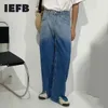 IEFB Koreaanse trend gradiënt jeans heren zomer baggy hoge taille slank brede been rechte denim broek vintage causale broek 9Y7406 210524