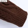 Zevity Women Fashion Geometric Twist Crocheted Knitted Short Sweater Female O Neck Long Sleeve Casual Pullovers Chic Tops S538 210603