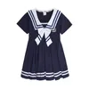 Clothing Sets Kid Korean Japanese School Uniform For Girls Boy Navy Blue Sailor Dress White T Shirt Shorts Bow Clothes Set Student Outfit Su