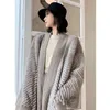 HDHOHR Wysoka jakość Natural Norek Fur Coat Kobiety z Pas Dzianiny Real Minkfur Kurtka Moda Ciepłe Długie dla Kobiet 211123