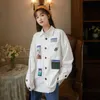 Womens Fashion Blouse Spliced ​​Single Breasted Revers Long Mouw Spring White Shirt Tops Lady Oversized Cardigan Losse Blusa 210417