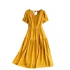 Bohemian Vacation Vestidos Women's Wear Simple Pure Color Round Neck Loose Age-reducing Midi Dress GK828 210506