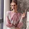 Dabuwawa femmes élégantes solide Blouse printemps dentelle à volants cou lanterne manches chemises mode femme Blouses dames DO1AST034 femmes