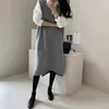 2021 New Autumn Sleeveless Long Knitted Dresses V-Neck Warm Soft Wool Sweater Female Fall Winter Knitwear Women Clothing Gray G1214