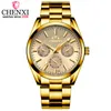 Chenxi moda homens relógio de ouro de aço inoxidável relógios de quartzo homens de luxo marca impermeável esporte relógio de pulso relogio masculino q0524