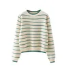 Dames truien vrouwen 2022 mode elegante groen gestreepte gebreide trui jumper o nek vrouwelijke oversized pullovers chic tops