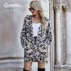 Qooth Animal Print Cardigan Frauen Volle Hülse Leopard Pullover Büro Faul Winter Frauen V-ausschnitt Lose Ins Kleidung Mäntel QT336 210518