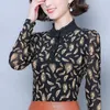 Blusas Mujer De Moda Button Stand Print Office Long Sleeve Top Lace Womens Clothing Ladies Tops Black Plus Size 7494 50 210415