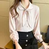 Koreansk Blus Kvinnor Chiffon S-tröjor Långärmad Toppar Plus Storlek Kvinna Ribbon Bow Shirt S 210604